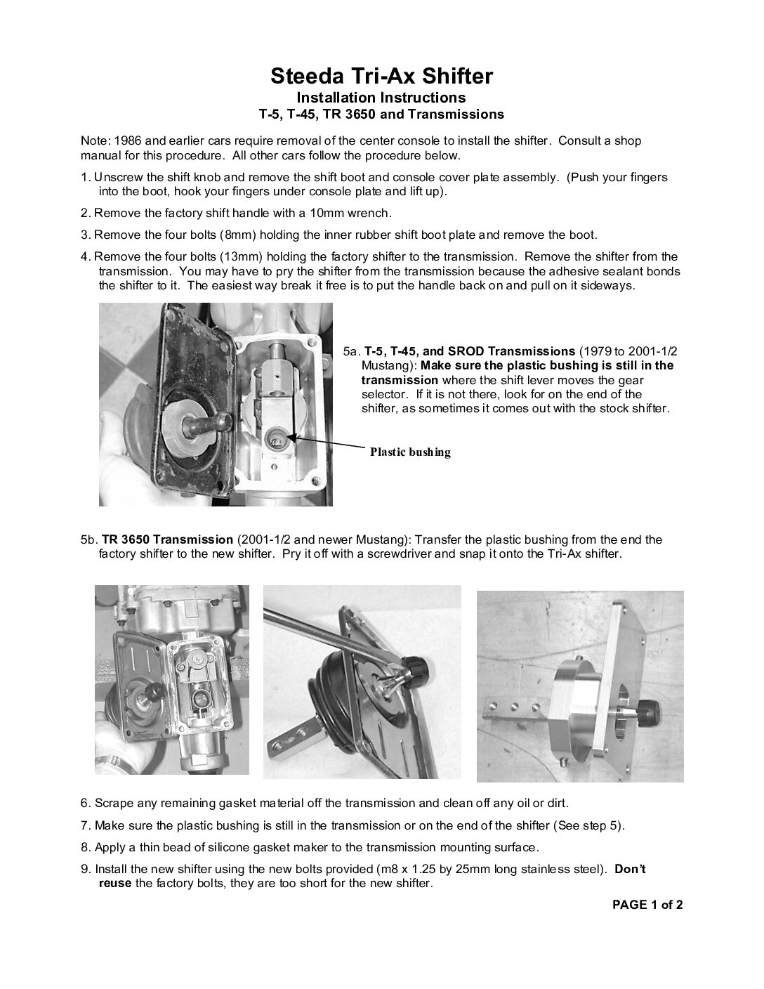 How to install a Steeda Tri-ax short shifter on your Mustang Tremec TR-3650 & Tremec T5/T45 (pdf)